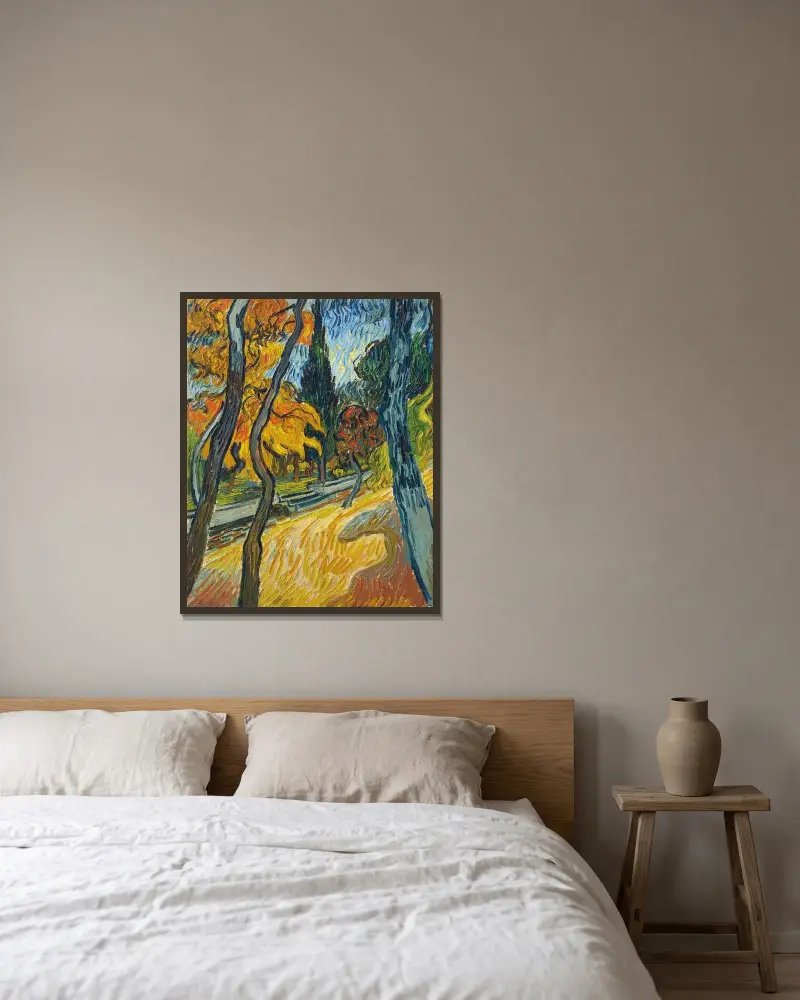 Arbres dans le jardin de l’asile av Vincent van Gogh inramad på en vägg