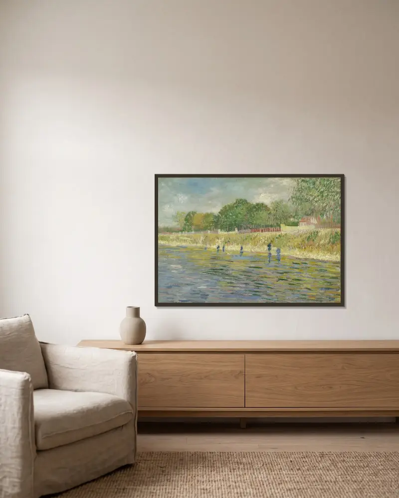 Bank of the Seine av Vincent van Gogh inramad på en vägg
