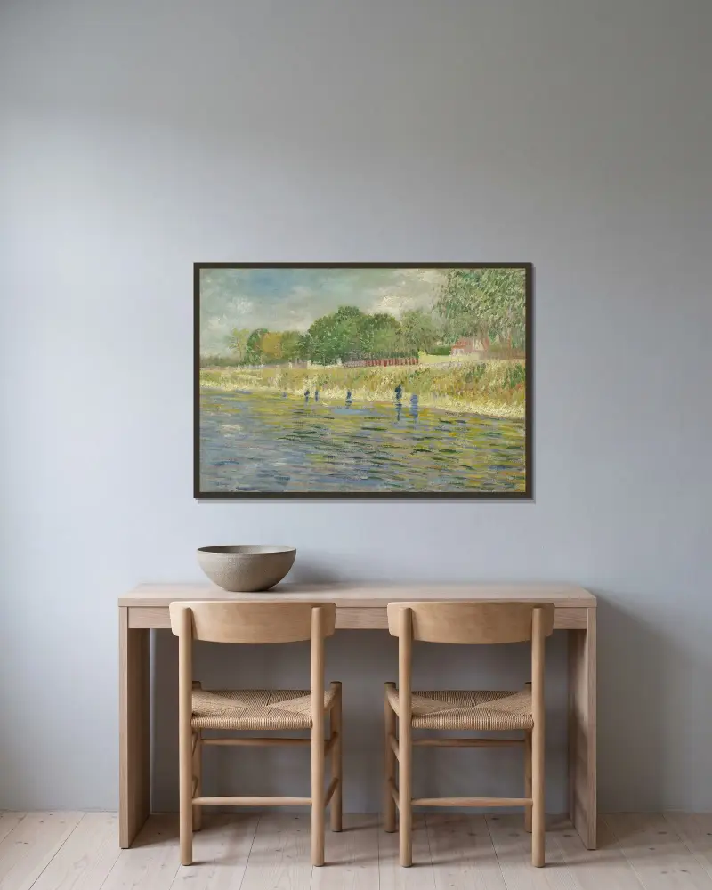 Bank of the Seine av Vincent van Gogh inramad på en vägg
