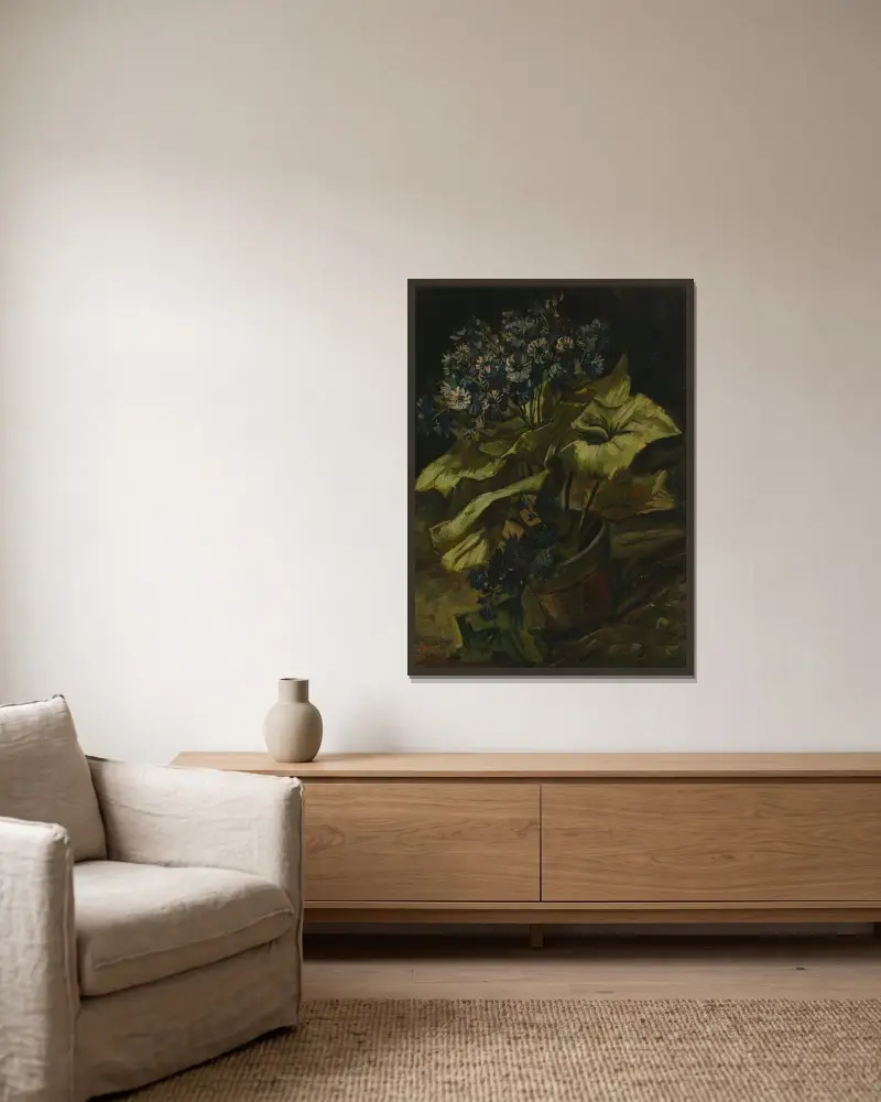 Cineraria av Vincent van Gogh inramad på en vägg