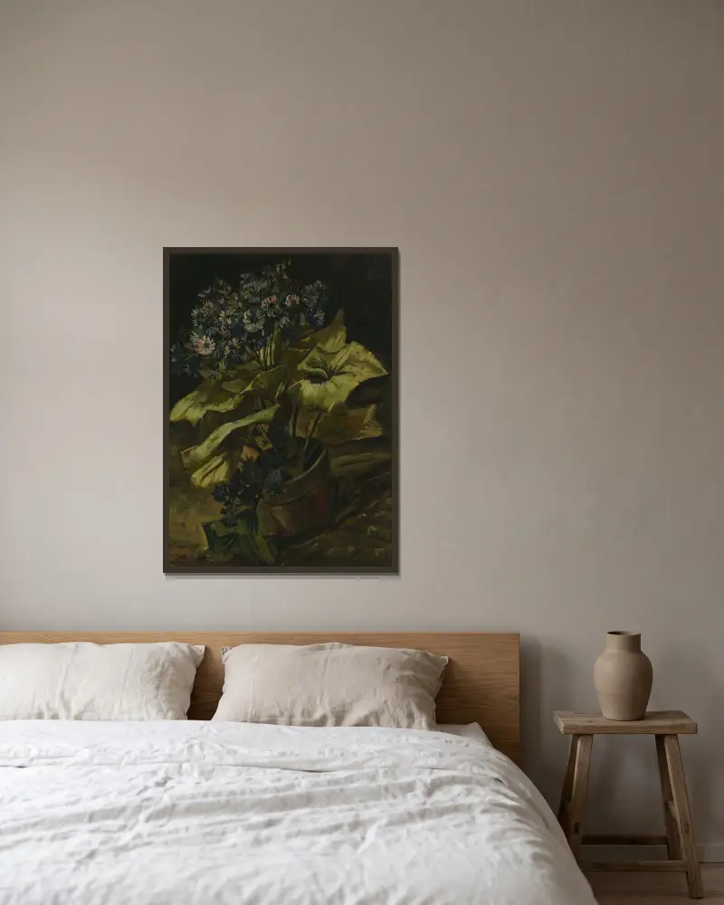Cineraria av Vincent van Gogh inramad på en vägg