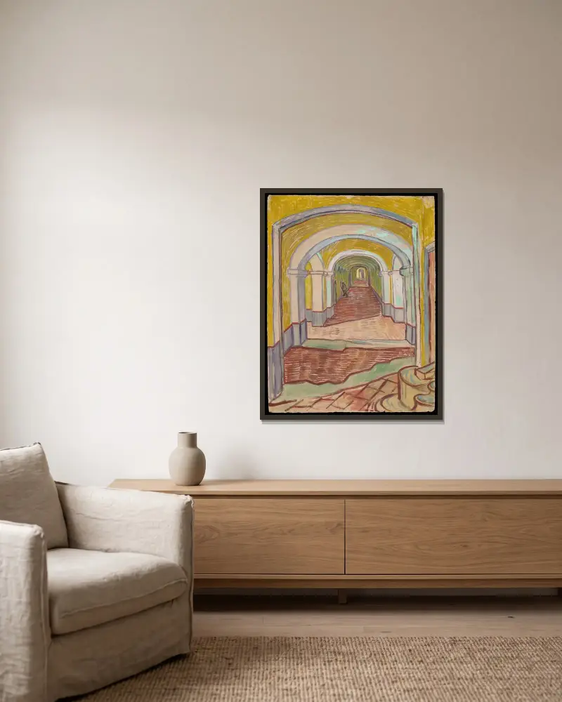 Korytarz w szpitalu, Vincent van Gogh w ramie na ścianie