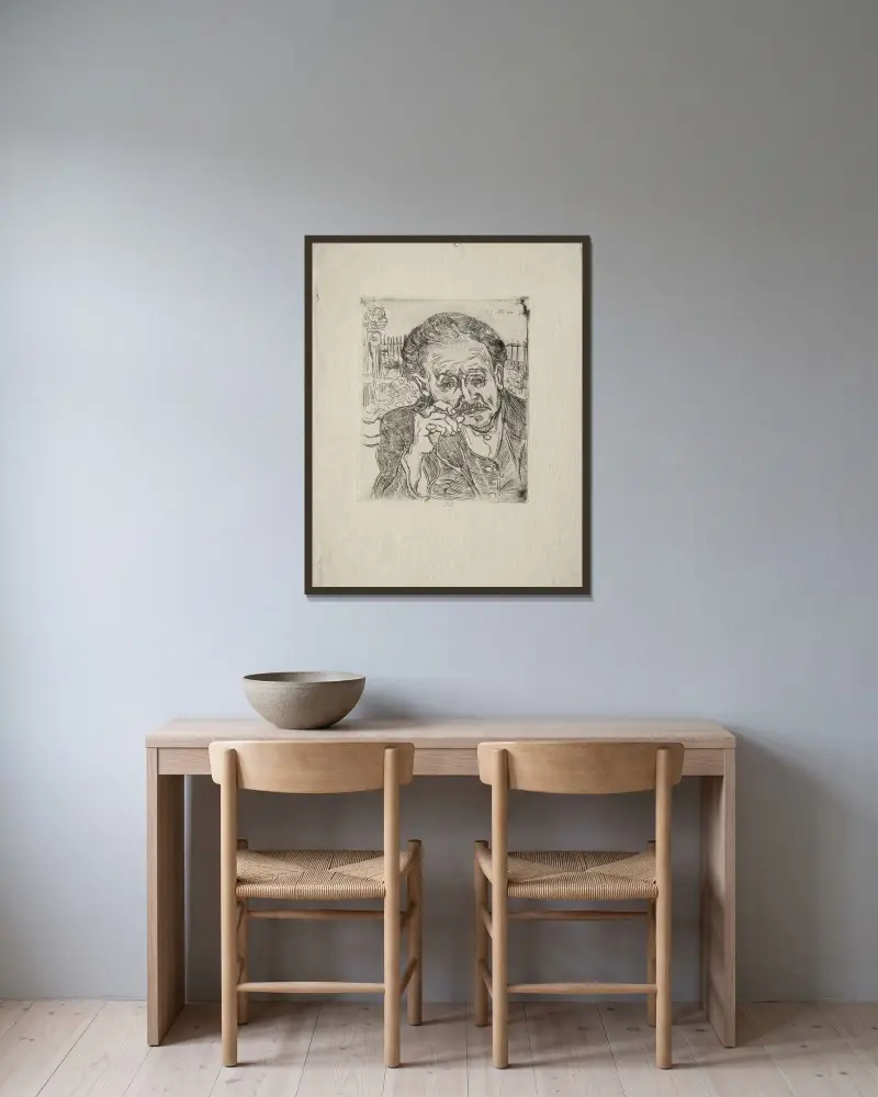 Dr. Gachet av Vincent van Gogh inramad på en vägg