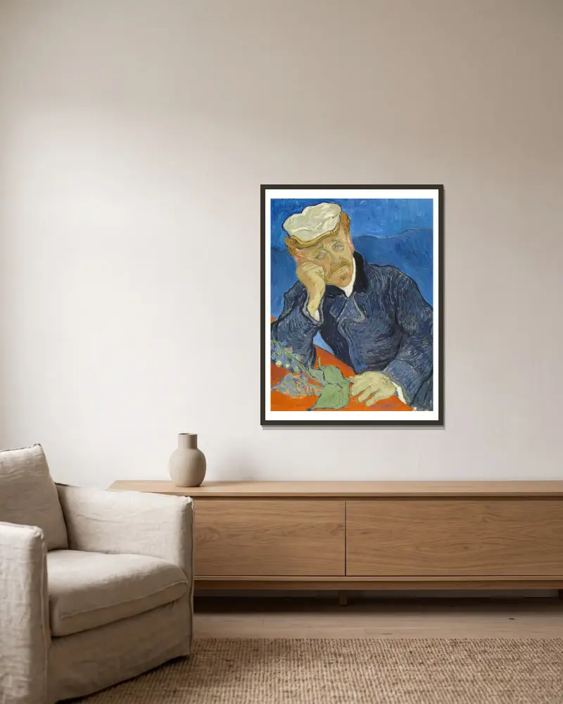 Dr Paul Gachet av Vincent van Gogh inramad på en vägg