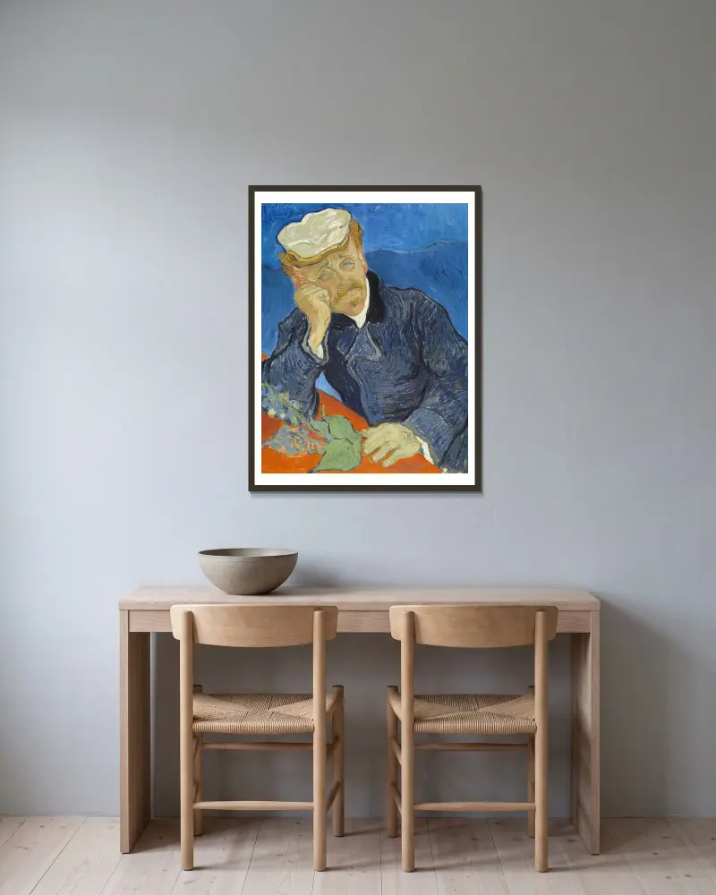 Dr Paul Gachet av Vincent van Gogh inramad på en vägg
