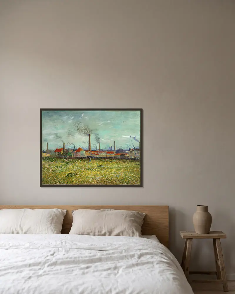 Fabriken bei Clichy von Vincent van Gogh gerahmt an einer Wand