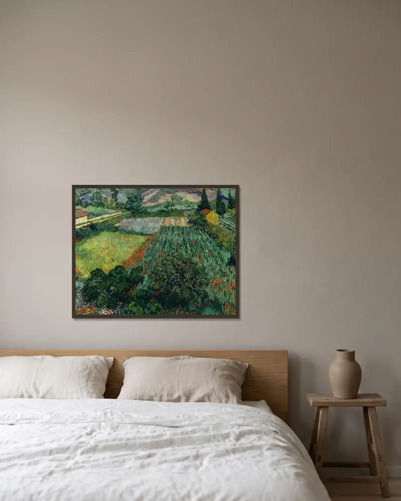 Mohnfeld von Vincent van Gogh gerahmt an einer Wand