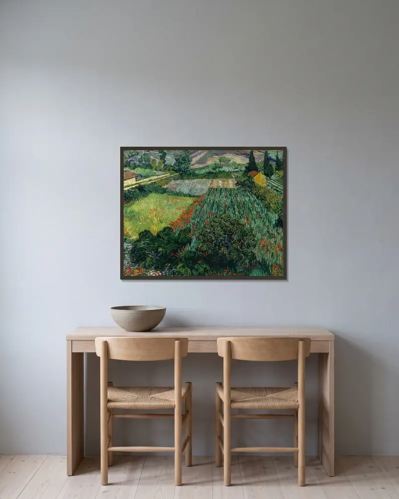 Mohnfeld von Vincent van Gogh gerahmt an einer Wand