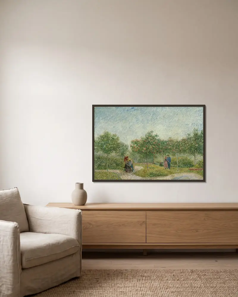 Garden in Montmarte with lovers av Vincent van Gogh inramad på en vägg