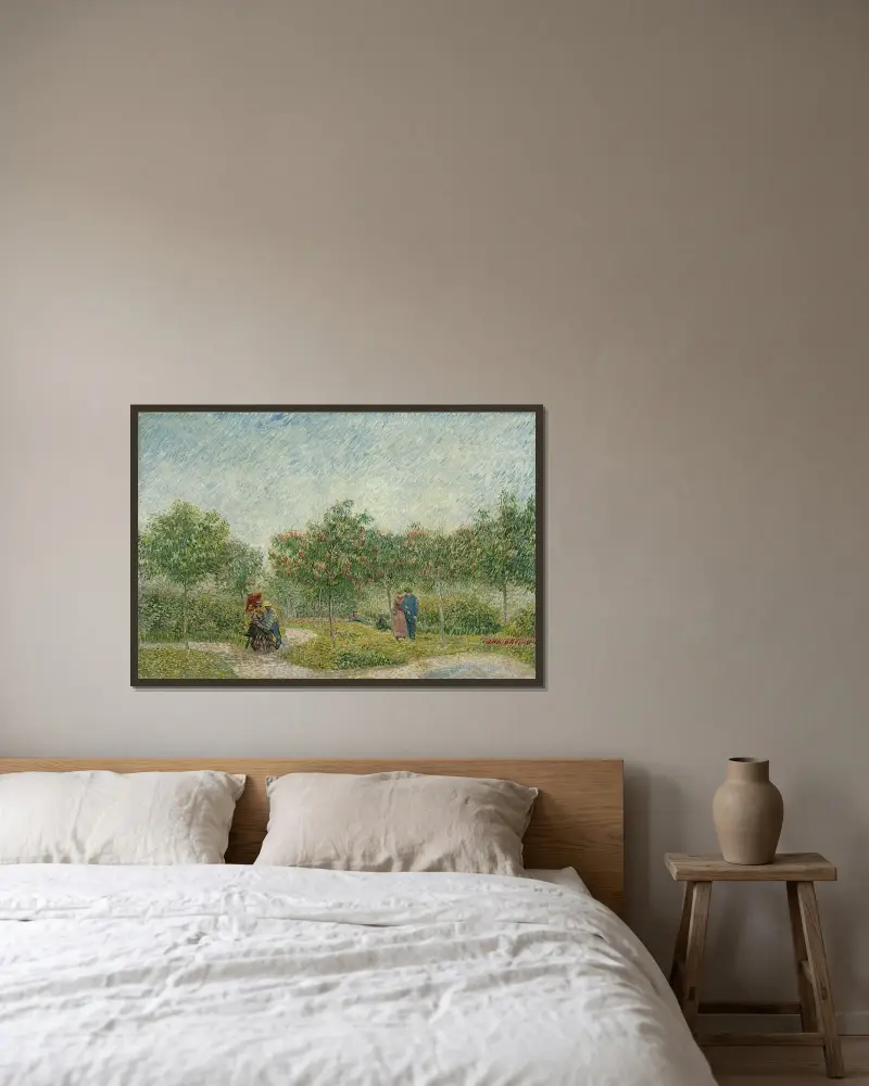 Garden in Montmarte with lovers av Vincent van Gogh inramad på en vägg