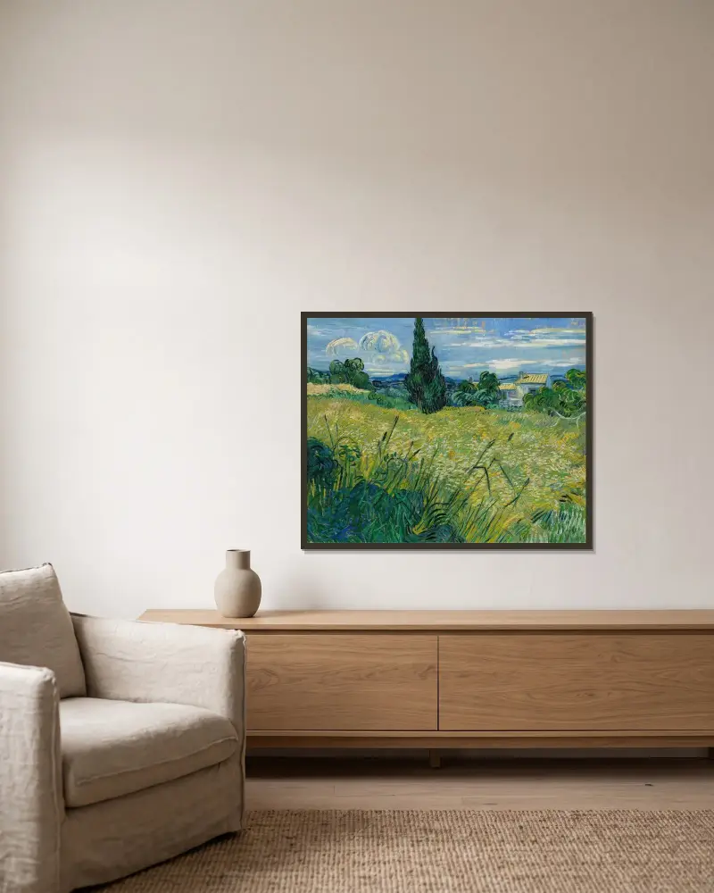 Green Wheat Field with Cypress av Vincent van Gogh inramad på en vägg