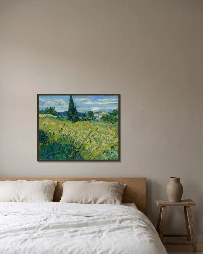 Green Wheat Field with Cypress av Vincent van Gogh inramad på en vägg