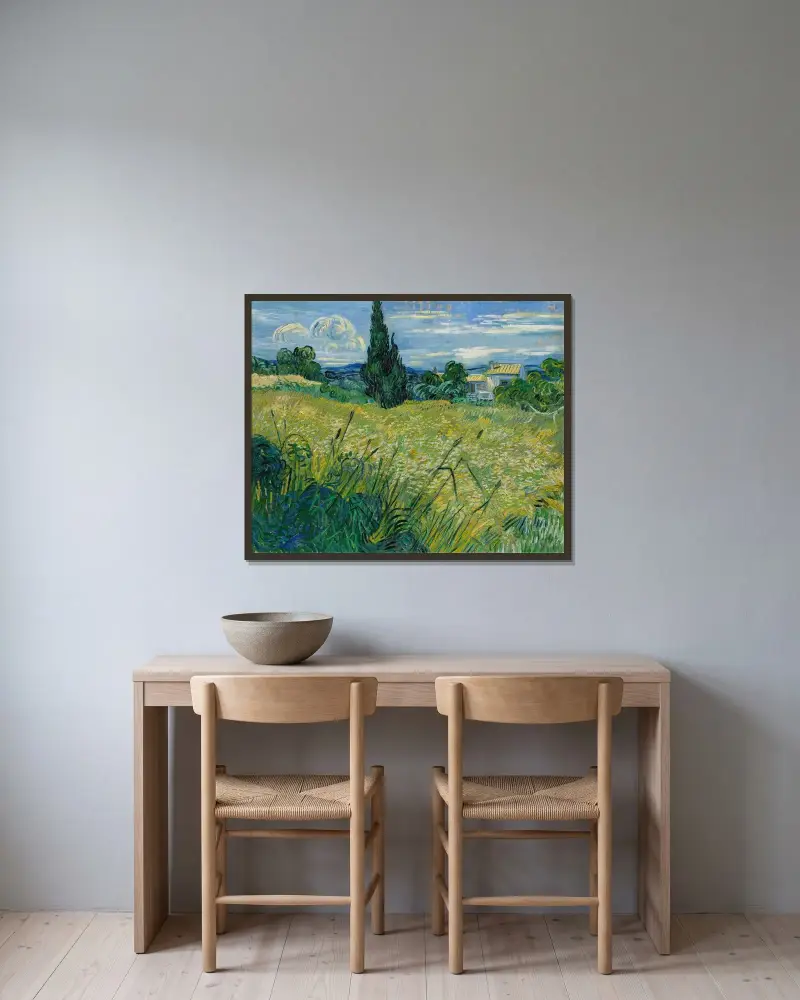 Green Wheat Field with Cypress av Vincent van Gogh inramad på en vägg