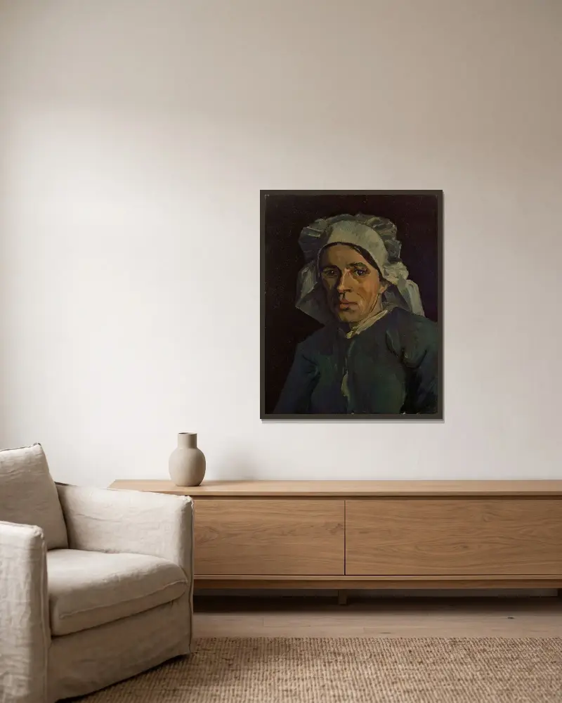 Kvinnehuvud 2 av Vincent van Gogh inramad på en vägg