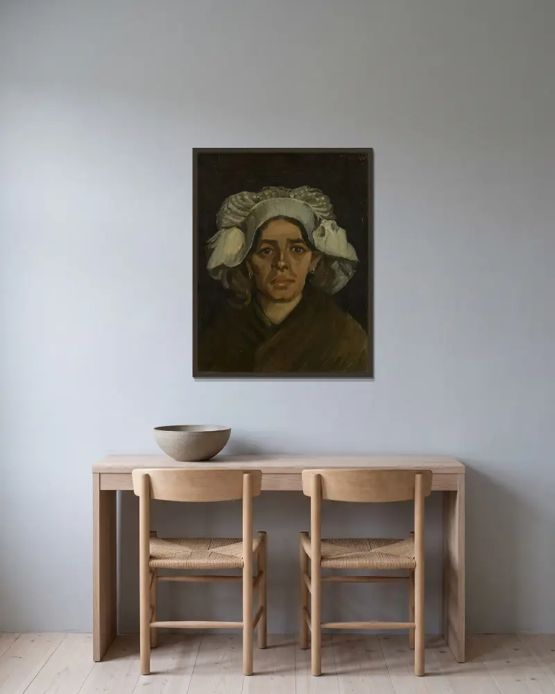 Kvinnehuvud 3 av Vincent van Gogh inramad på en vägg