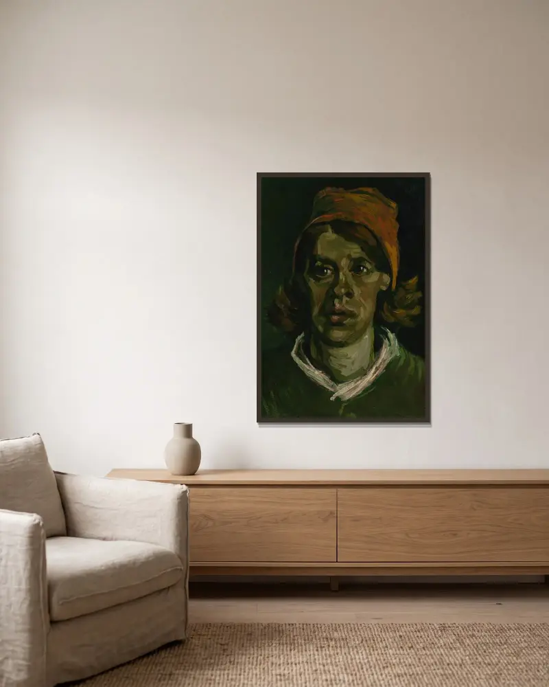 Kvinnehuvud av Vincent van Gogh inramad på en vägg