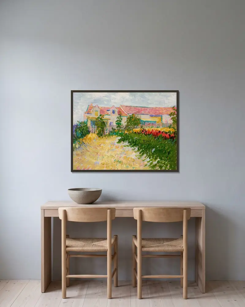 Jardin devant le Mas Debray av Vincent van Gogh inramad på en vägg