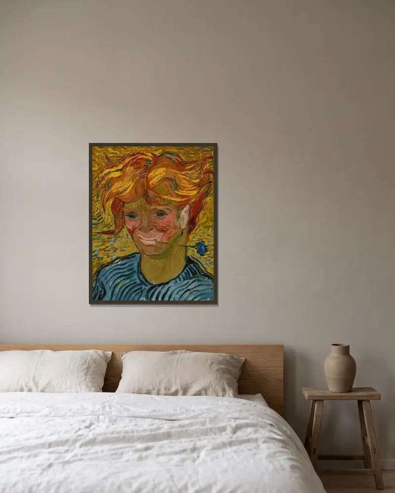 Jeune homme au bleuet av Vincent van Gogh inramad på en vägg
