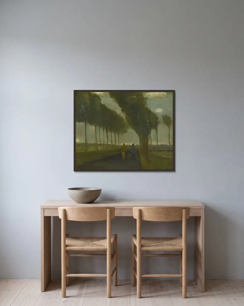 Allén med två vandrare av Vincent van Gogh inramad på en vägg