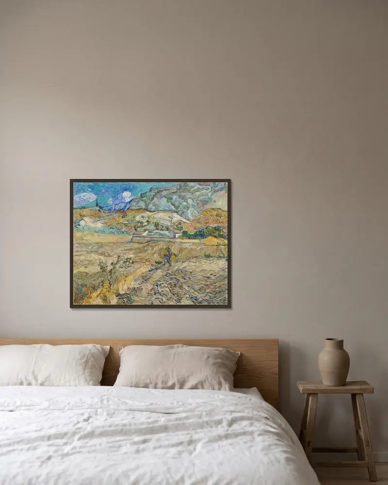 Krajobraz w Saint-Rémy (ogrodzone pole z chłopem), Vincent van Gogh w ramie na ścianie