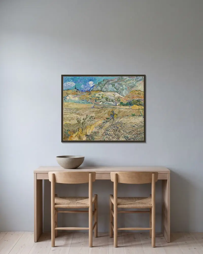 Krajobraz w Saint-Rémy (ogrodzone pole z chłopem), Vincent van Gogh w ramie na ścianie