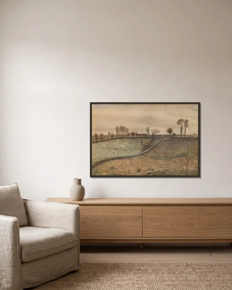 Landschaft mit Kopfweiden von Vincent van Gogh gerahmt an einer Wand
