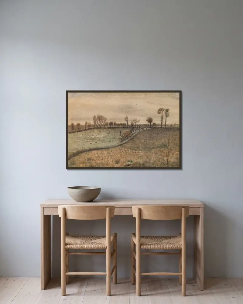 Landschaft mit Kopfweiden von Vincent van Gogh gerahmt an einer Wand