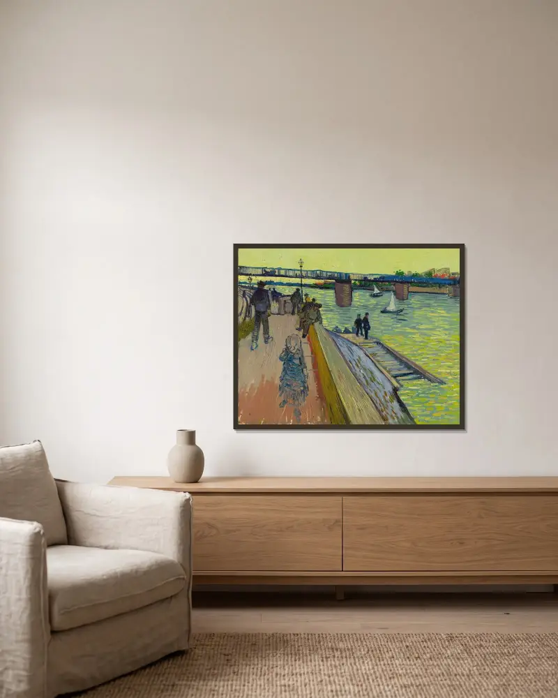 Le pont de Trinquetaille av Vincent van Gogh inramad på en vägg