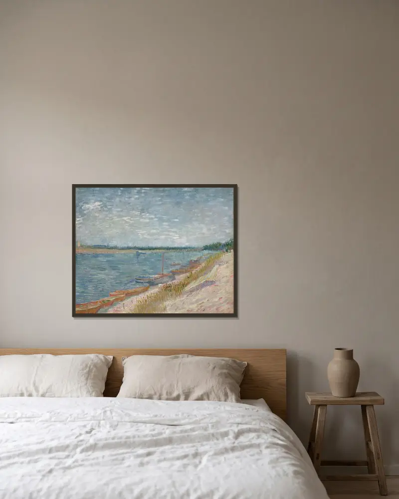 Les canots amarrés av Vincent van Gogh inramad på en vägg