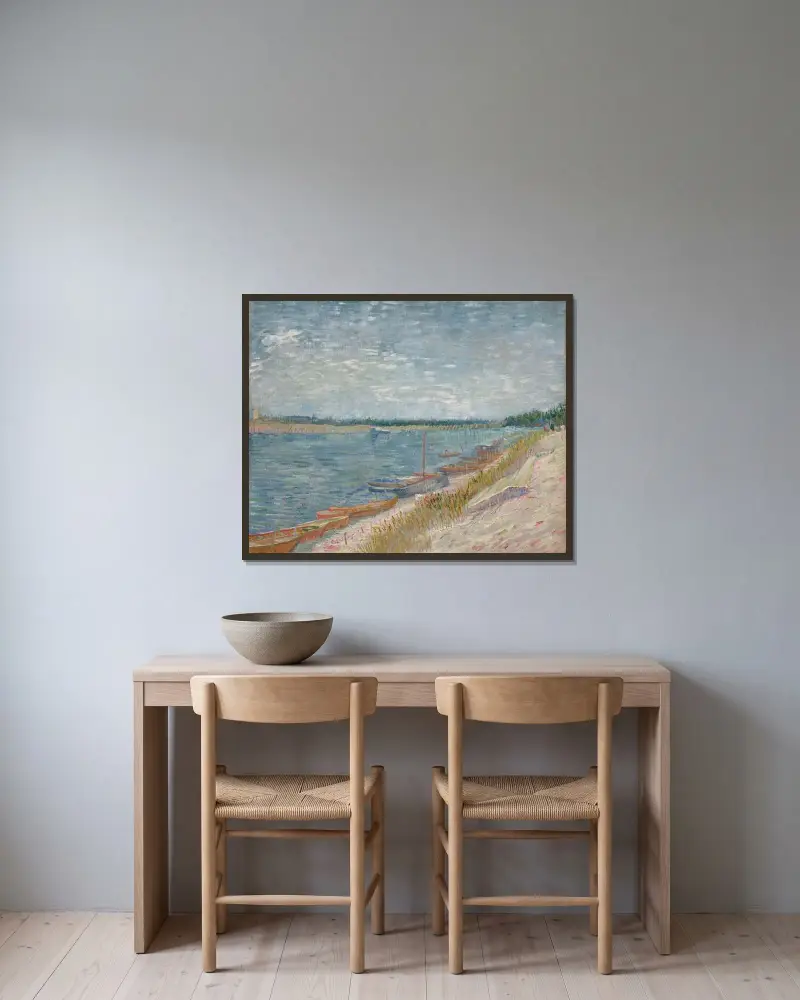 Les canots amarrés av Vincent van Gogh inramad på en vägg