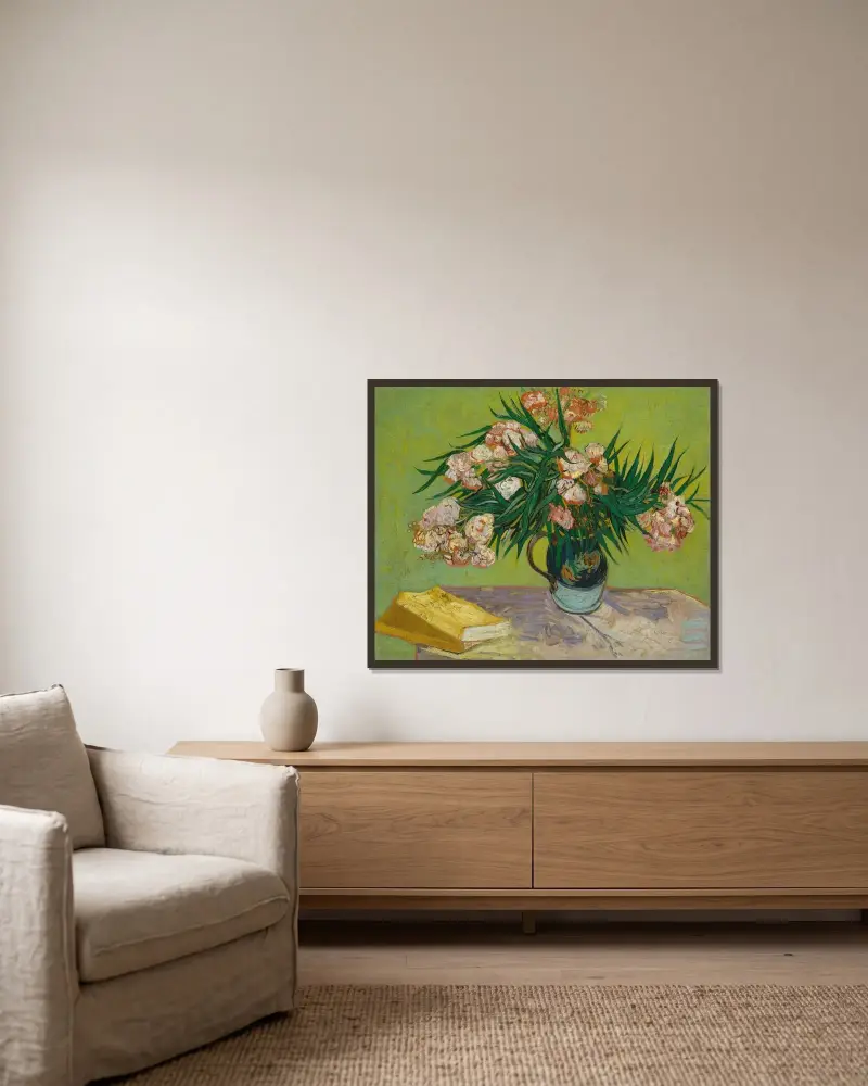 Oleanders av Vincent van Gogh inramad på en vägg