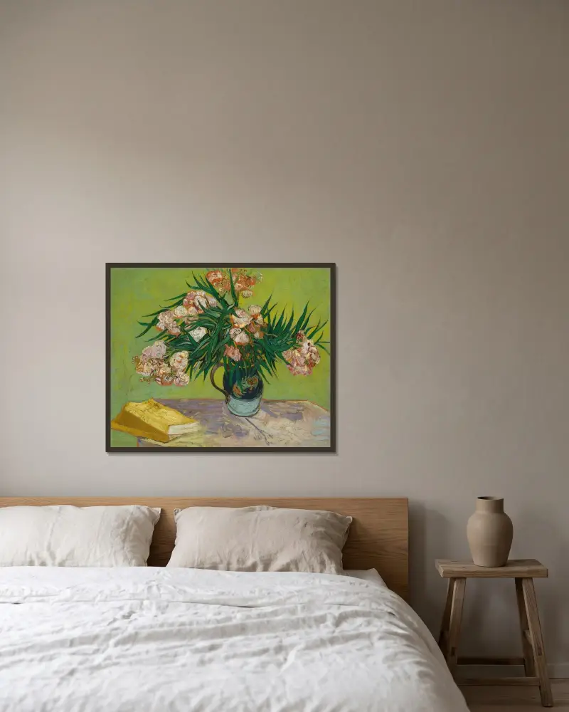 Oleanders av Vincent van Gogh inramad på en vägg