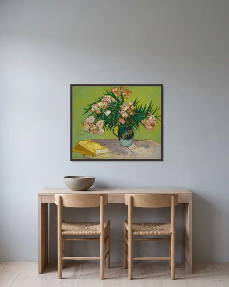 Oleanders av Vincent van Gogh inramad på en vägg