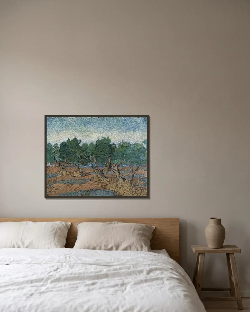 Olivenhain von Vincent van Gogh gerahmt an einer Wand