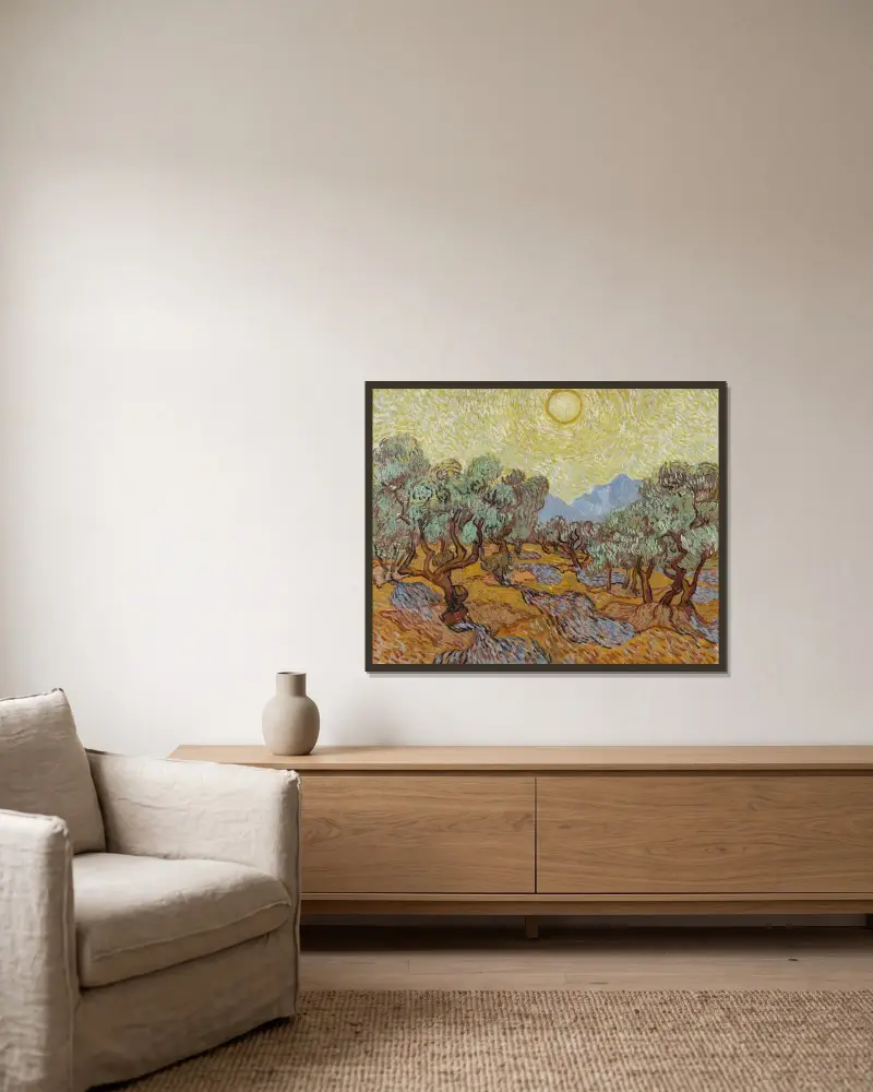 Olivenbäume, 1889 – Nr. 1 von Vincent van Gogh gerahmt an einer Wand