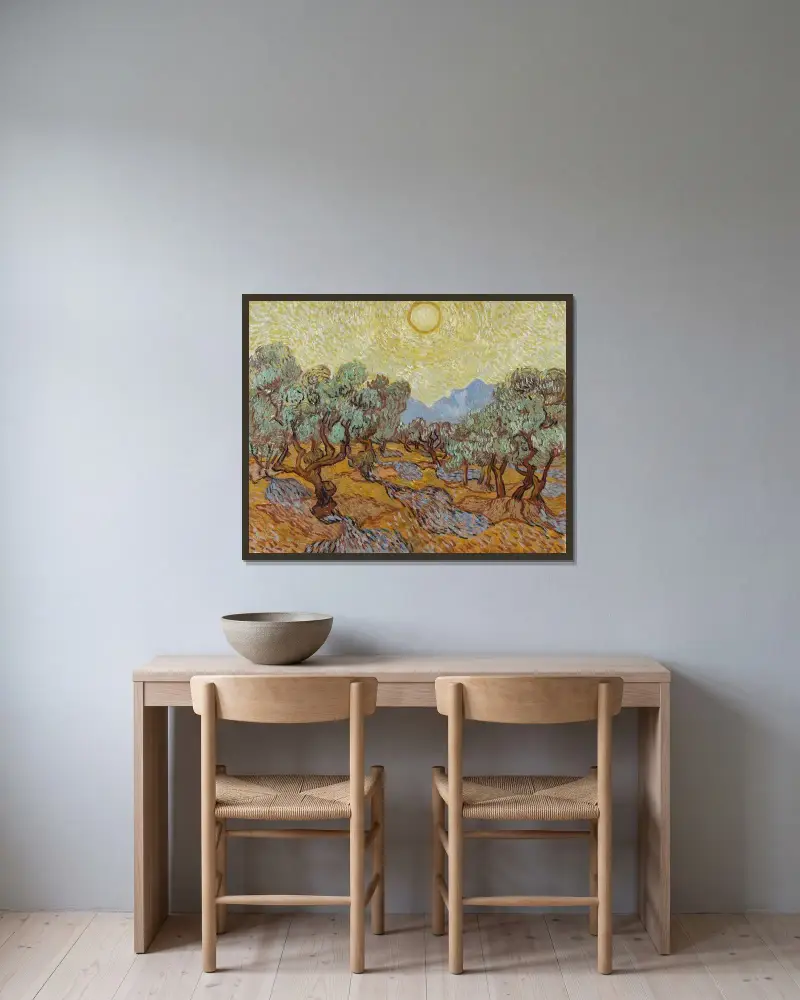 Olivenbäume, 1889 – Nr. 1 von Vincent van Gogh gerahmt an einer Wand