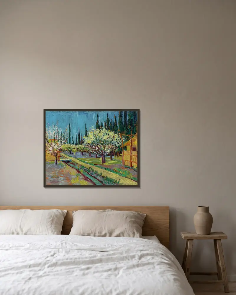 Sad s cypřiši, Vincent van Gogh v rámu na stěně