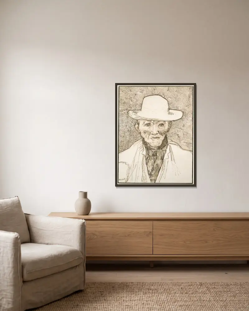 Camarguebonde av Vincent van Gogh inramad på en vägg
