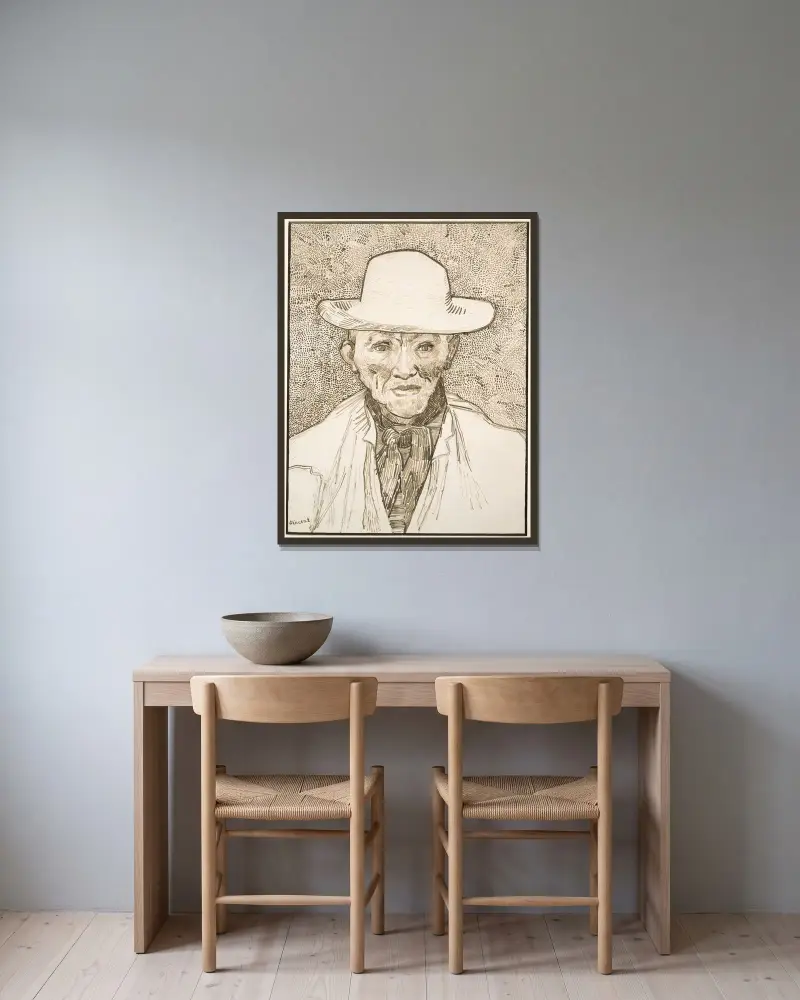 Camarguebonde av Vincent van Gogh inramad på en vägg