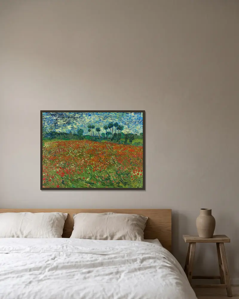 Mohnfeld von Vincent van Gogh gerahmt an einer Wand