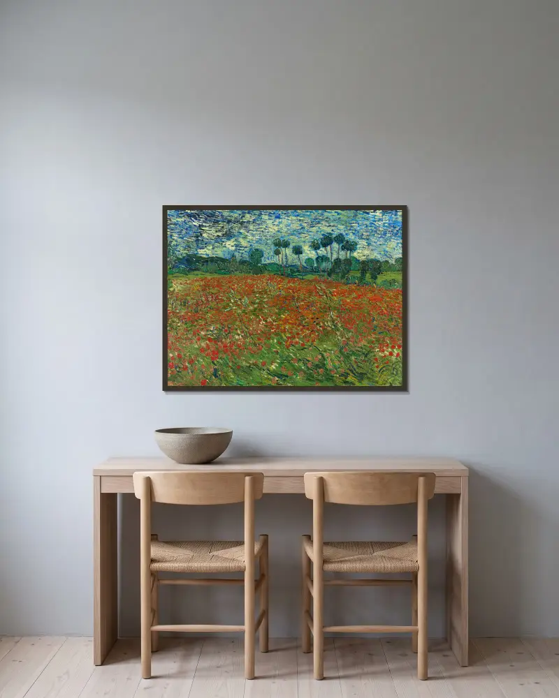 Mohnfeld von Vincent van Gogh gerahmt an einer Wand