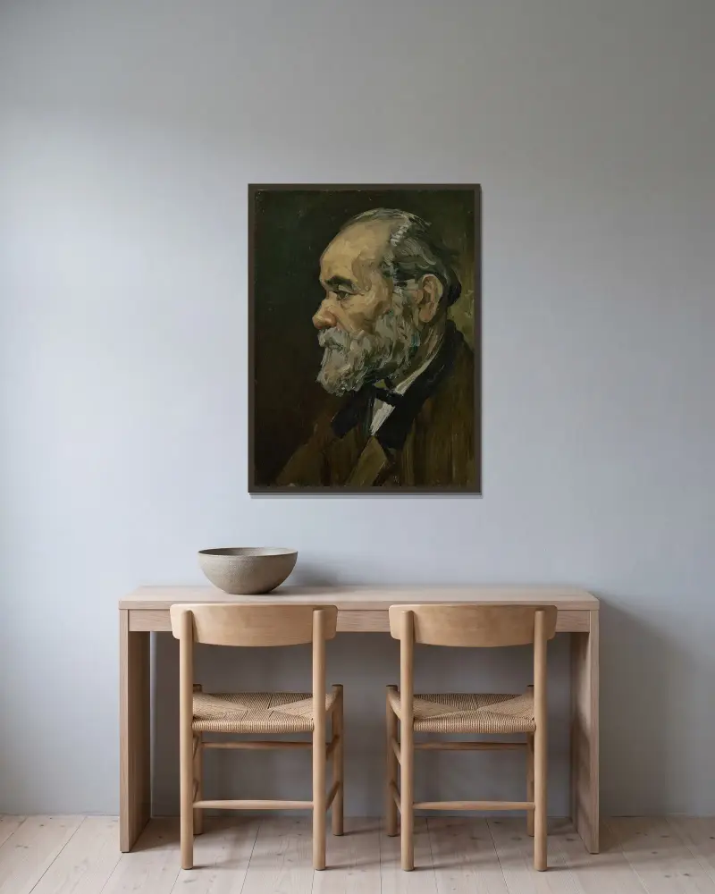 Portrait of an old man av Vincent van Gogh inramad på en vägg