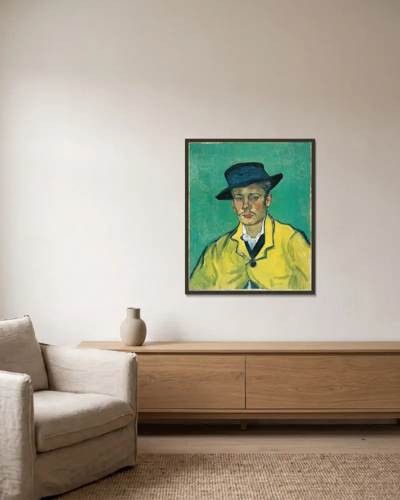 Portrait of Armand Roulin, 1888 – nr 2 av Vincent van Gogh inramad på en vägg