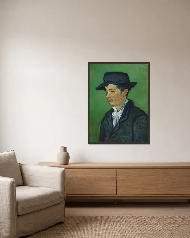Porträtt av Armand Roulin, 1888 – nr 1 av Vincent van Gogh inramad på en vägg