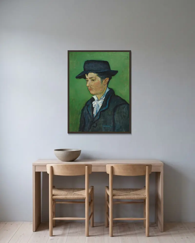 Porträtt av Armand Roulin, 1888 – nr 1 av Vincent van Gogh inramad på en vägg