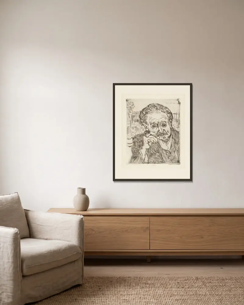 Portrait of Dr Gachet, 1890 – nr 2 av Vincent van Gogh inramad på en vägg