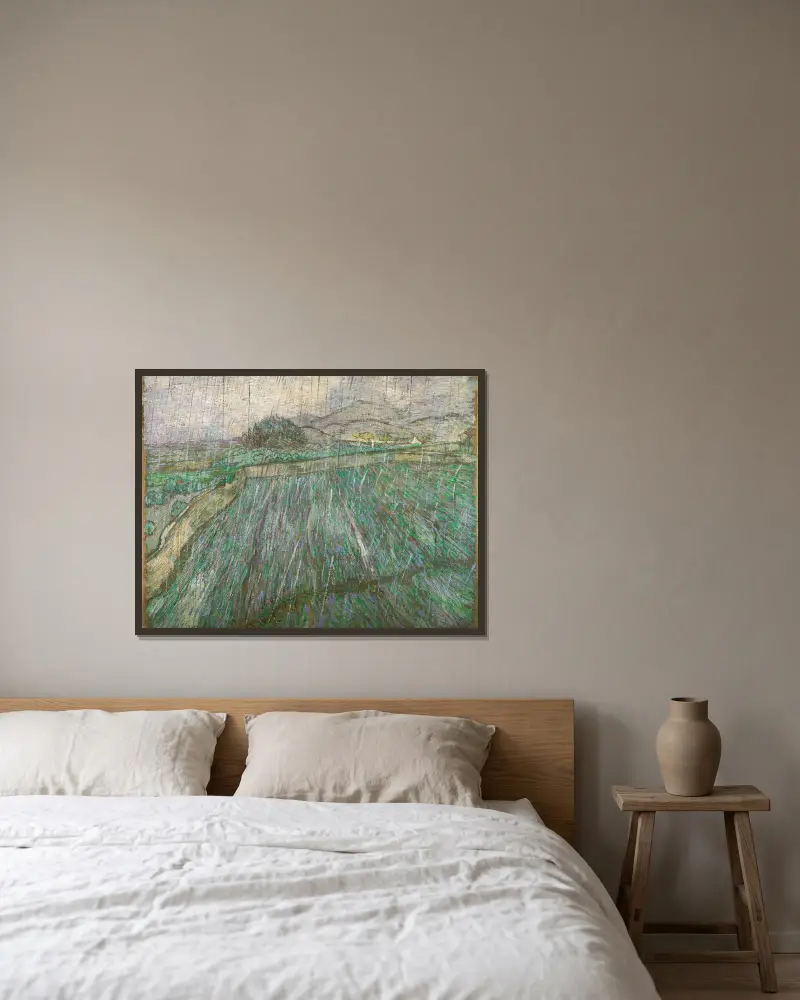 Rain av Vincent van Gogh inramad på en vägg