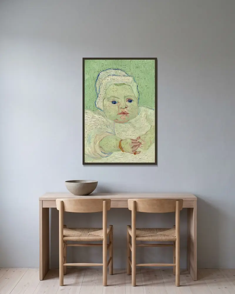 Roulin’s Baby av Vincent van Gogh inramad på en vägg