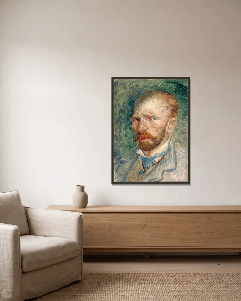 Selbstbildnis – Nr. 1 von Vincent van Gogh gerahmt an einer Wand