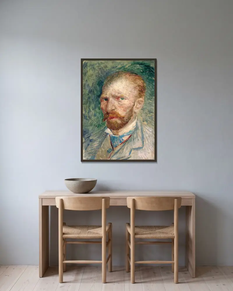 Selbstbildnis – Nr. 1 von Vincent van Gogh gerahmt an einer Wand